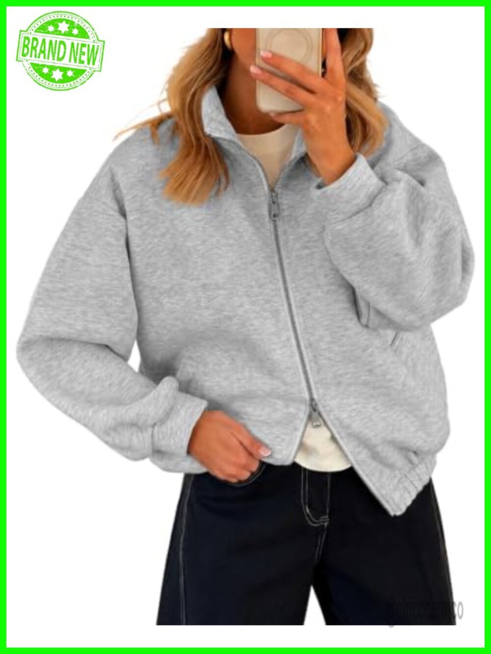 Womens Fleece Zip Up Sweatshirt Drop Shoulder Stand Collar Y2K Casual Jacket